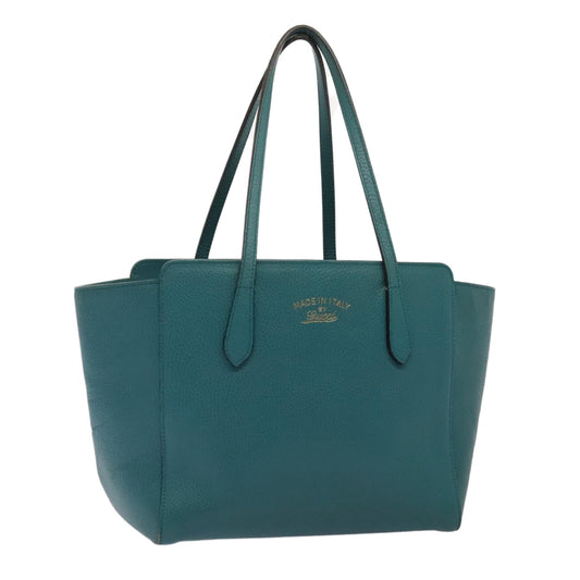 GUCCI Tote Bag Leather Turquoise Blue Gold 354408  88161