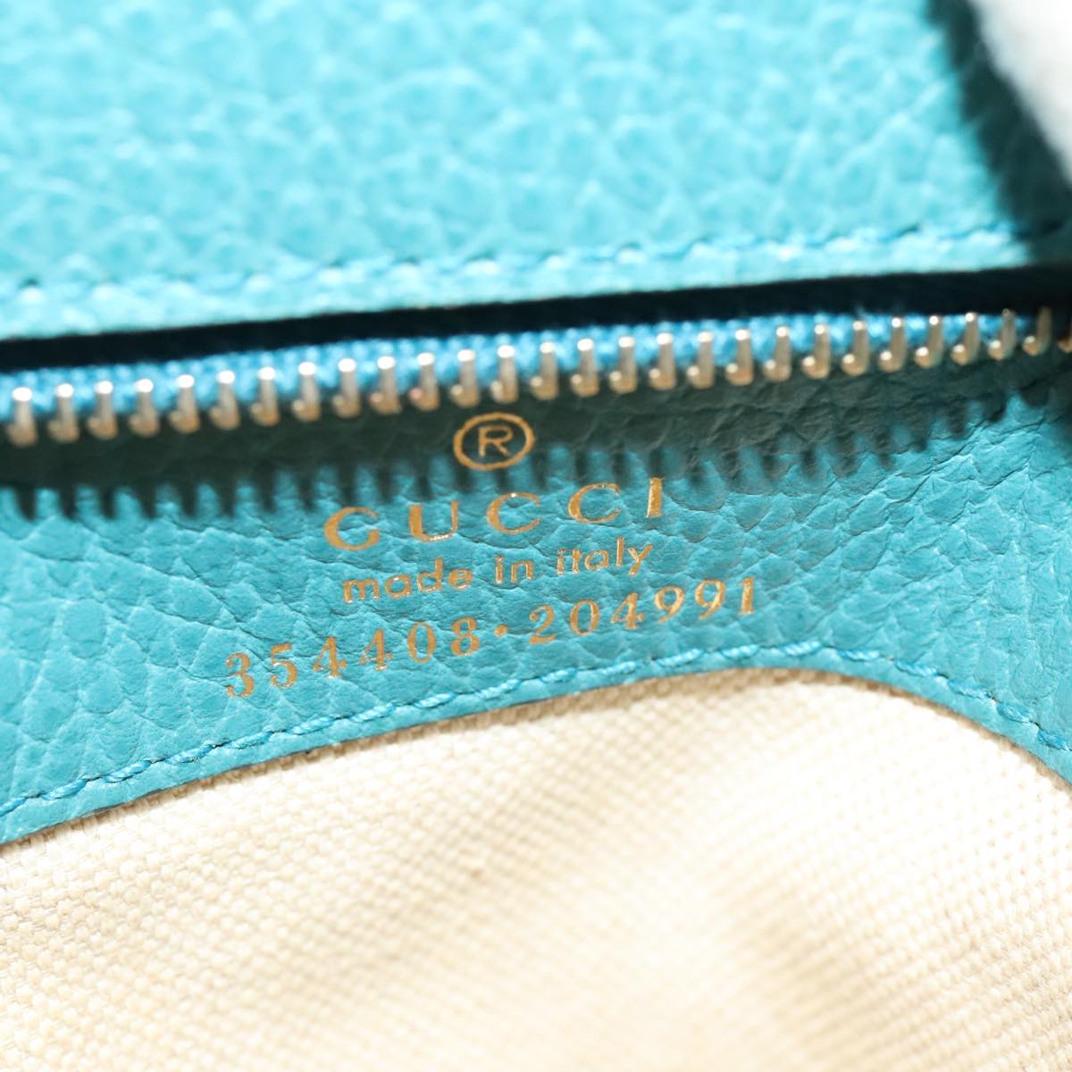 GUCCI Tote Bag Leather Turquoise Blue Gold 354408  88161