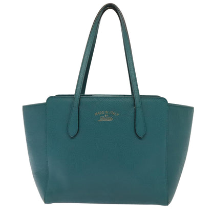 GUCCI Tote Bag Leather Turquoise Blue Gold 354408  88161