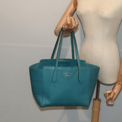 GUCCI Tote Bag Leather Turquoise Blue Gold 354408  88161