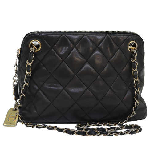 CHANEL Matelasse Chain Shoulder Bag Leather Gold Black CC 88263