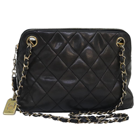 CHANEL Matelasse Chain Shoulder Bag Leather Gold Black CC 88263