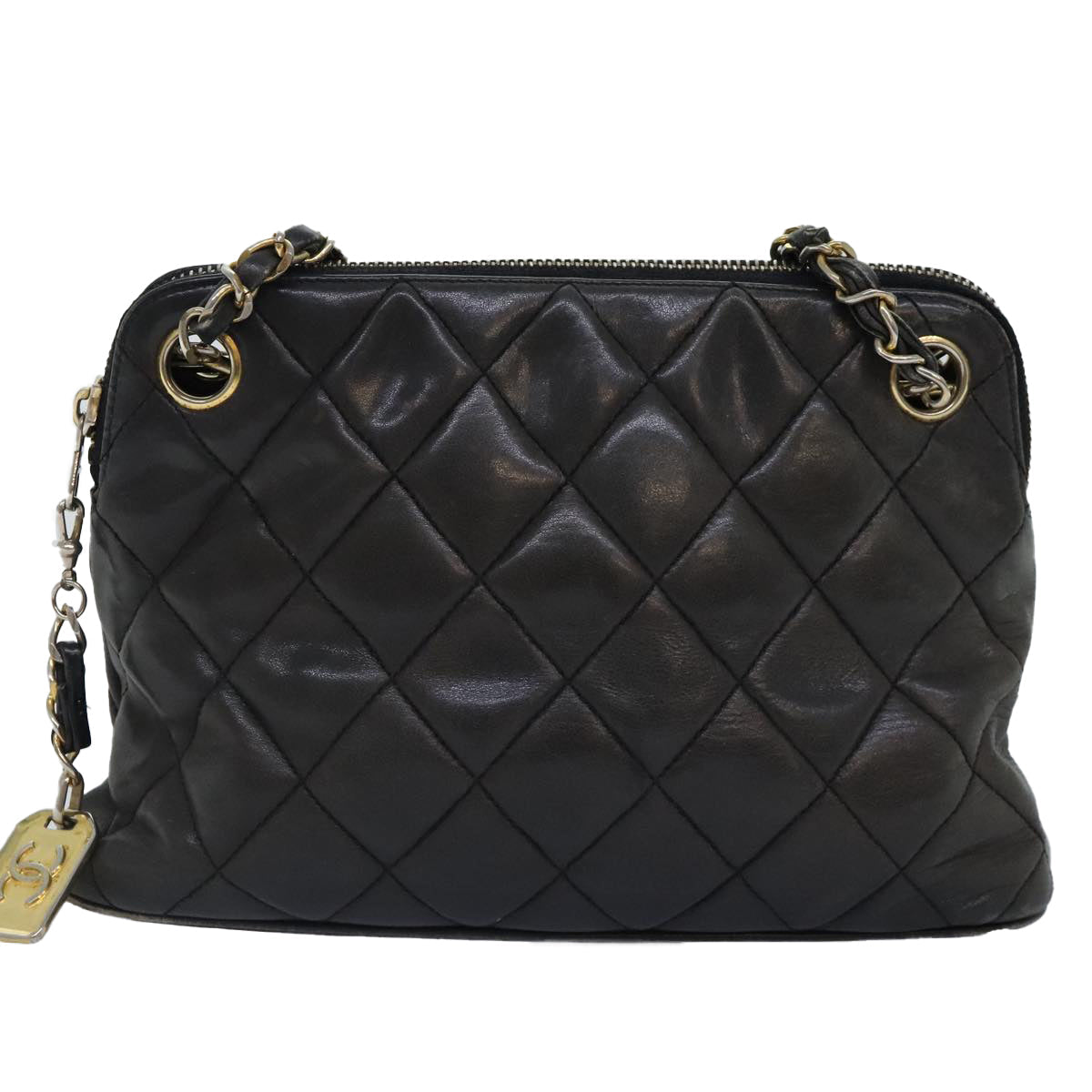 CHANEL Matelasse Chain Shoulder Bag Leather Gold Black CC 88263