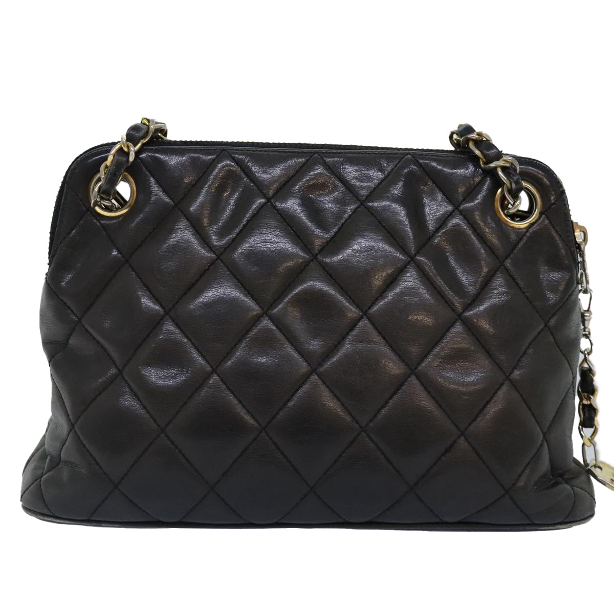 CHANEL Matelasse Chain Shoulder Bag Leather Gold Black CC 88263