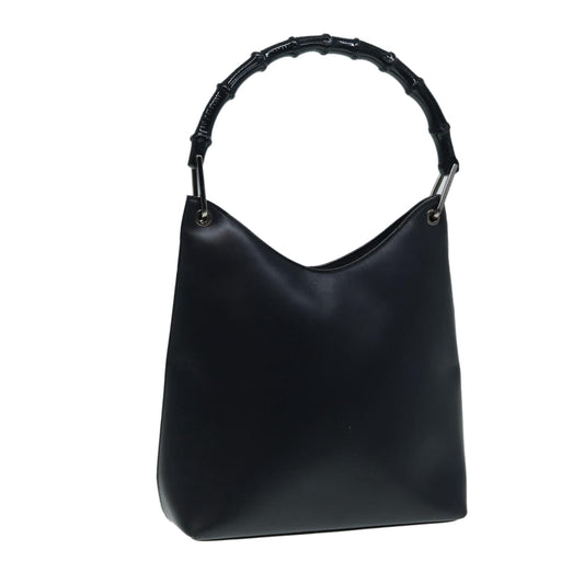 GUCCI Bamboo Shoulder Bag Leather Outlet Navy Silver  88399