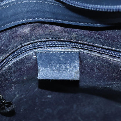 GUCCI Bamboo Shoulder Bag Leather Outlet Navy Silver  88399