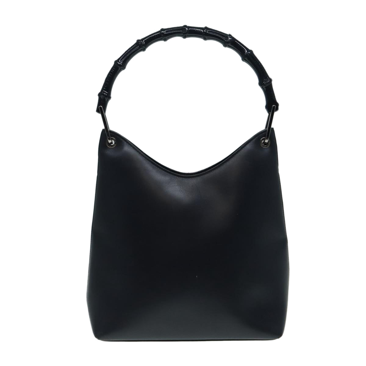 GUCCI Bamboo Shoulder Bag Leather Outlet Navy Silver  88399
