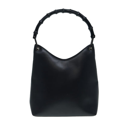GUCCI Bamboo Shoulder Bag Leather Outlet Navy Silver  88399