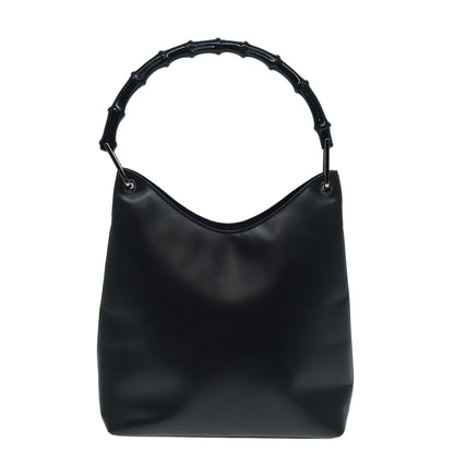 GUCCI Bamboo Shoulder Bag Leather Outlet Navy Silver  88399