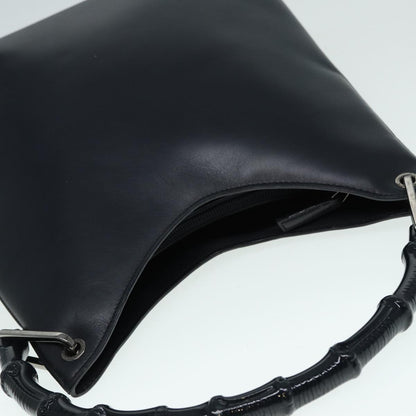 GUCCI Bamboo Shoulder Bag Leather Outlet Navy Silver  88399