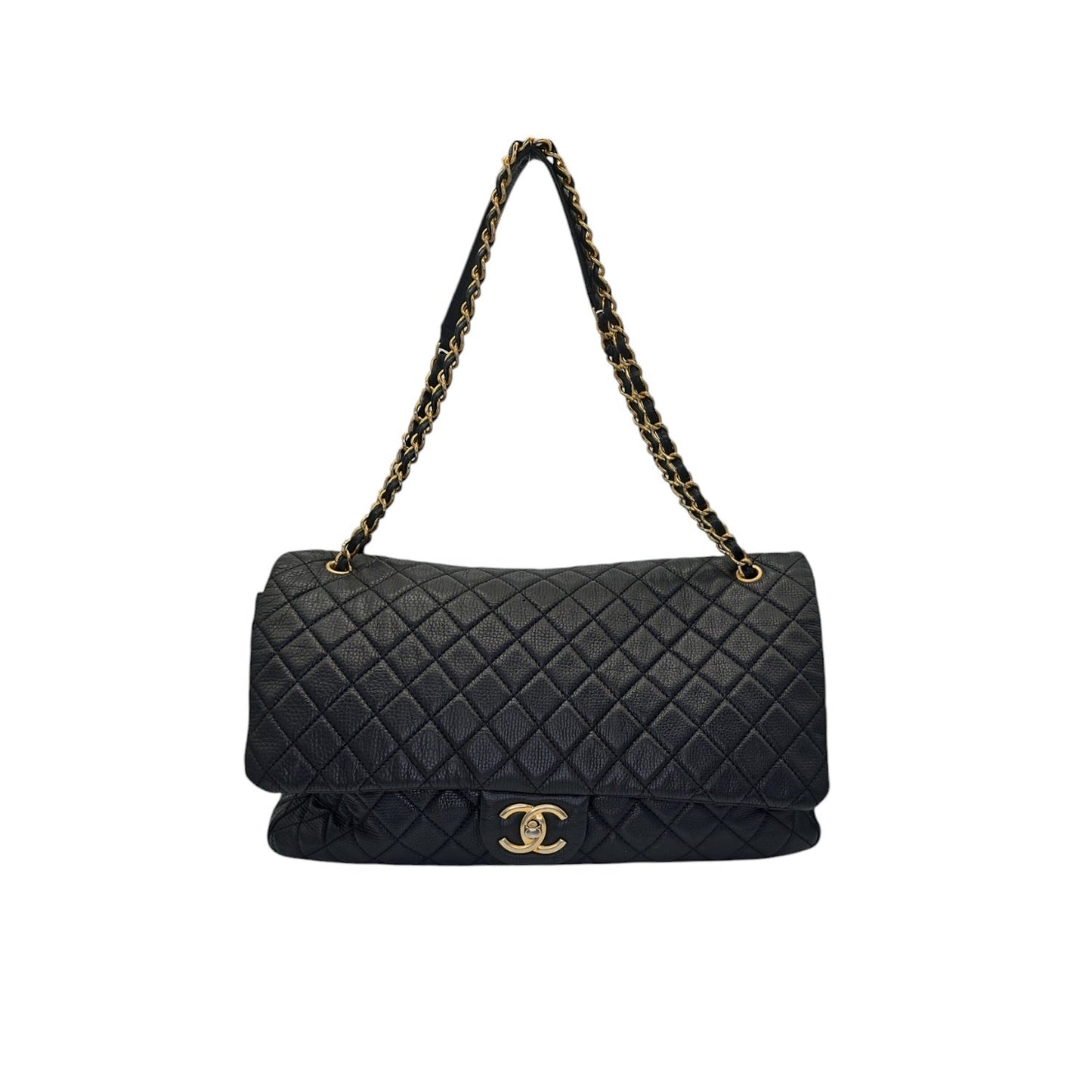 Chanel 2018 Calfskin Quilted XXL Travel Flap Bag Black