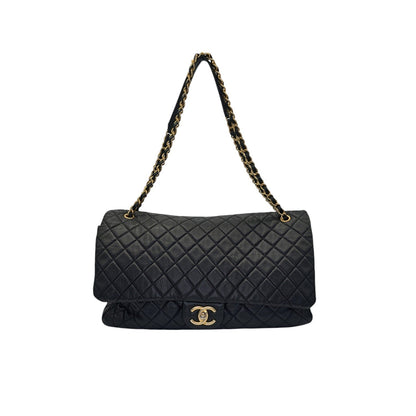 Chanel 2018 Calfskin Quilted XXL Travel Flap Bag Black