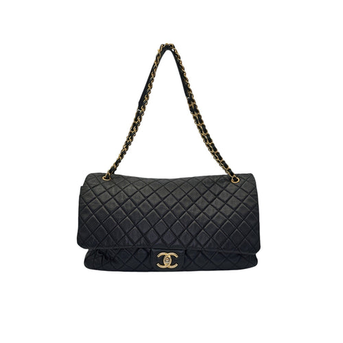 Chanel 2018 Calfskin Quilted XXL Travel Flap Bag Black