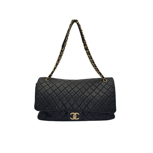 Chanel 2018 Calfskin Quilted XXL Travel Flap Bag Black