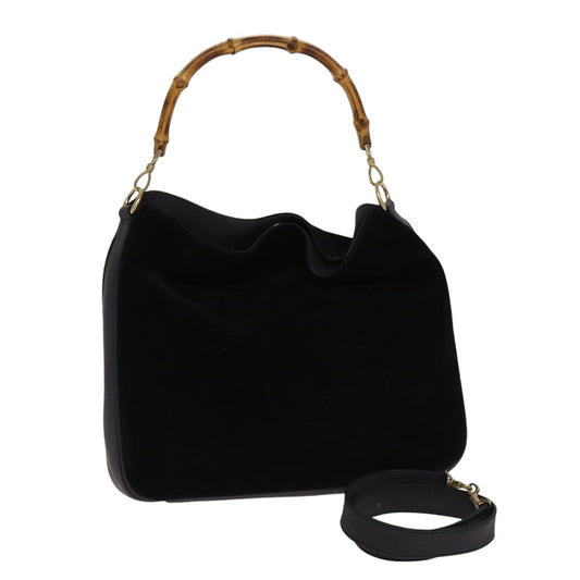 GUCCI Bamboo Hand Bag Suede 2way Black Gold 001 1014 1577 0  88406