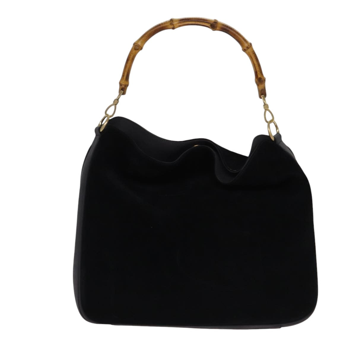 GUCCI Bamboo Hand Bag Suede 2way Black Gold 001 1014 1577 0  88406