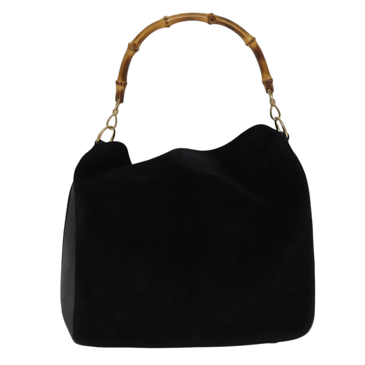 GUCCI Bamboo Hand Bag Suede 2way Black Gold 001 1014 1577 0  88406