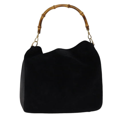 GUCCI Bamboo Hand Bag Suede 2way Black Gold 001 1014 1577 0  88406