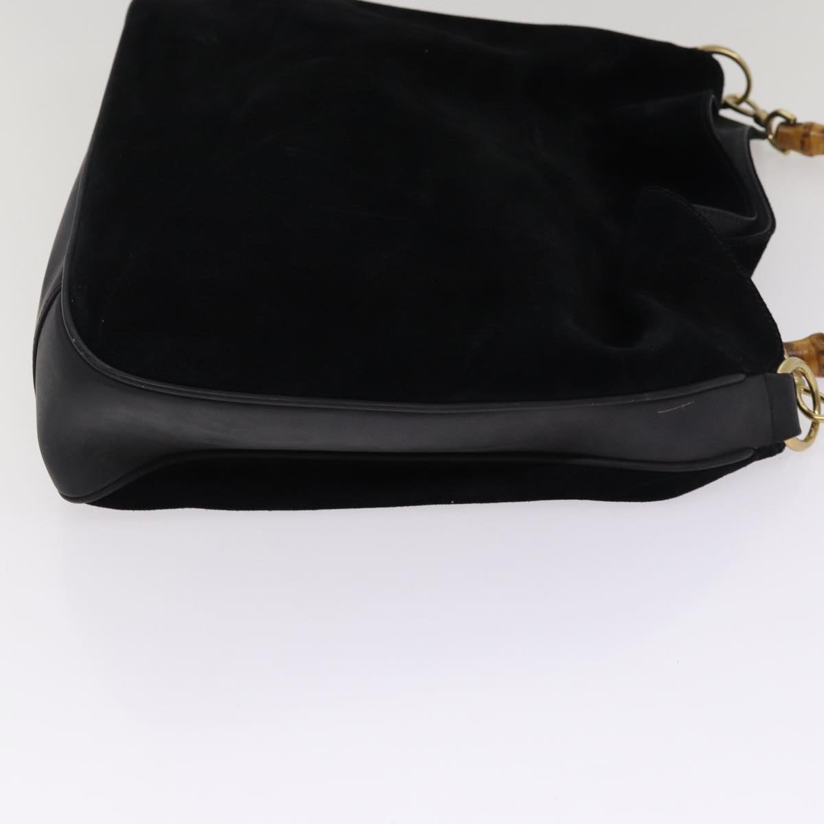 GUCCI Bamboo Hand Bag Suede 2way Black Gold 001 1014 1577 0  88406