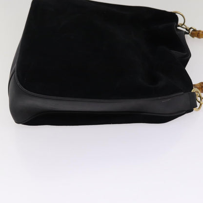 GUCCI Bamboo Hand Bag Suede 2way Black Gold 001 1014 1577 0  88406