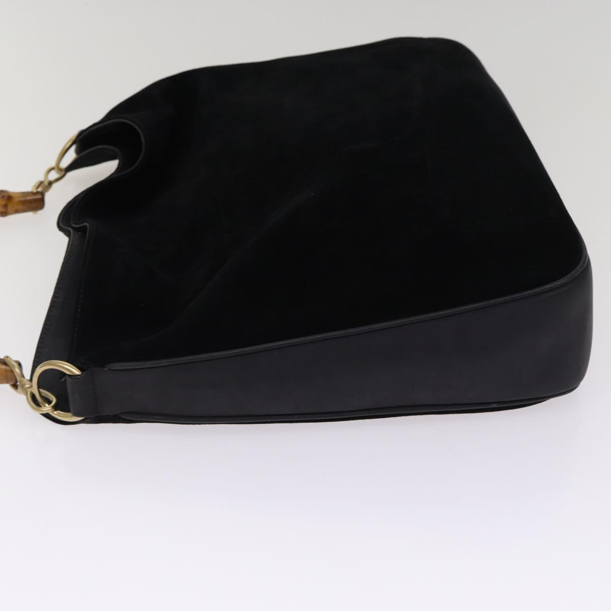 GUCCI Bamboo Hand Bag Suede 2way Black Gold 001 1014 1577 0  88406