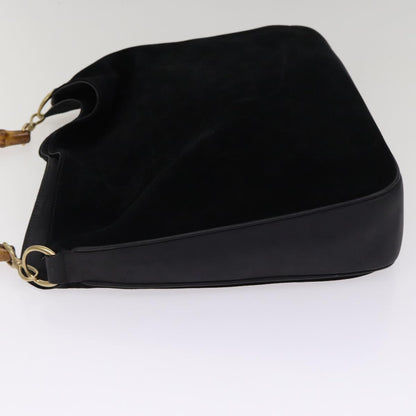 GUCCI Bamboo Hand Bag Suede 2way Black Gold 001 1014 1577 0  88406