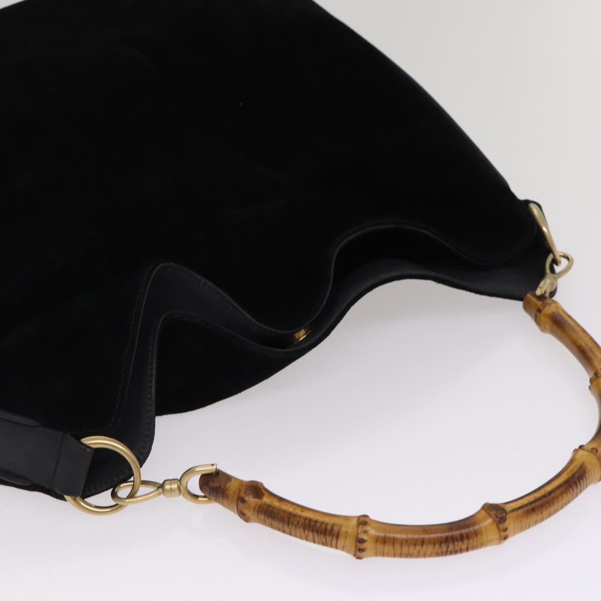 GUCCI Bamboo Hand Bag Suede 2way Black Gold 001 1014 1577 0  88406