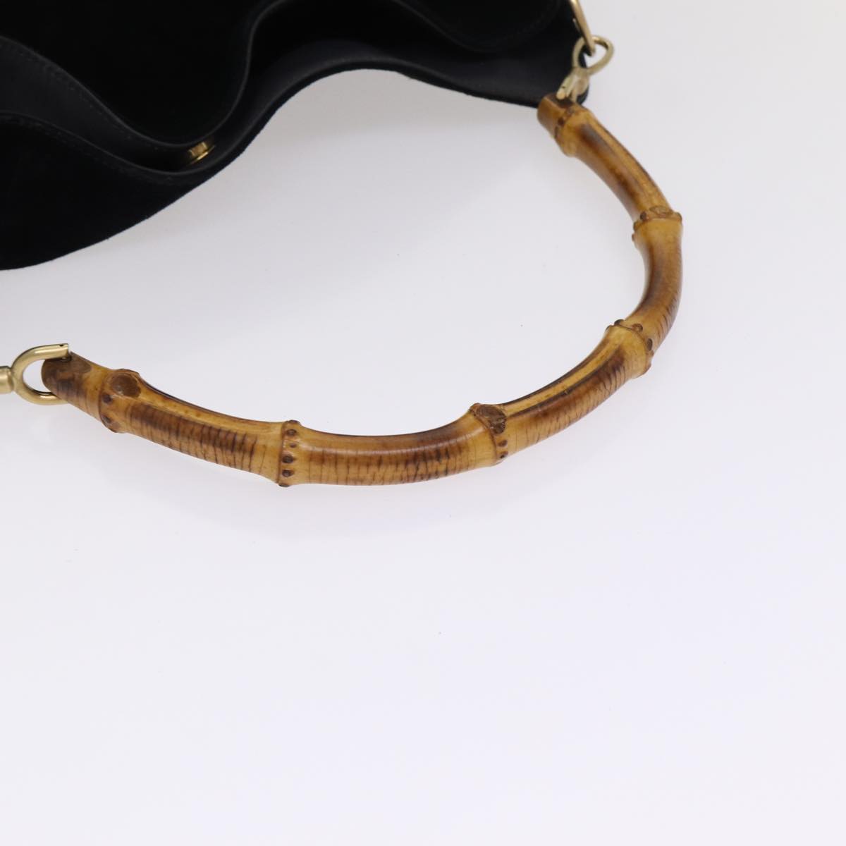 GUCCI Bamboo Hand Bag Suede 2way Black Gold 001 1014 1577 0  88406