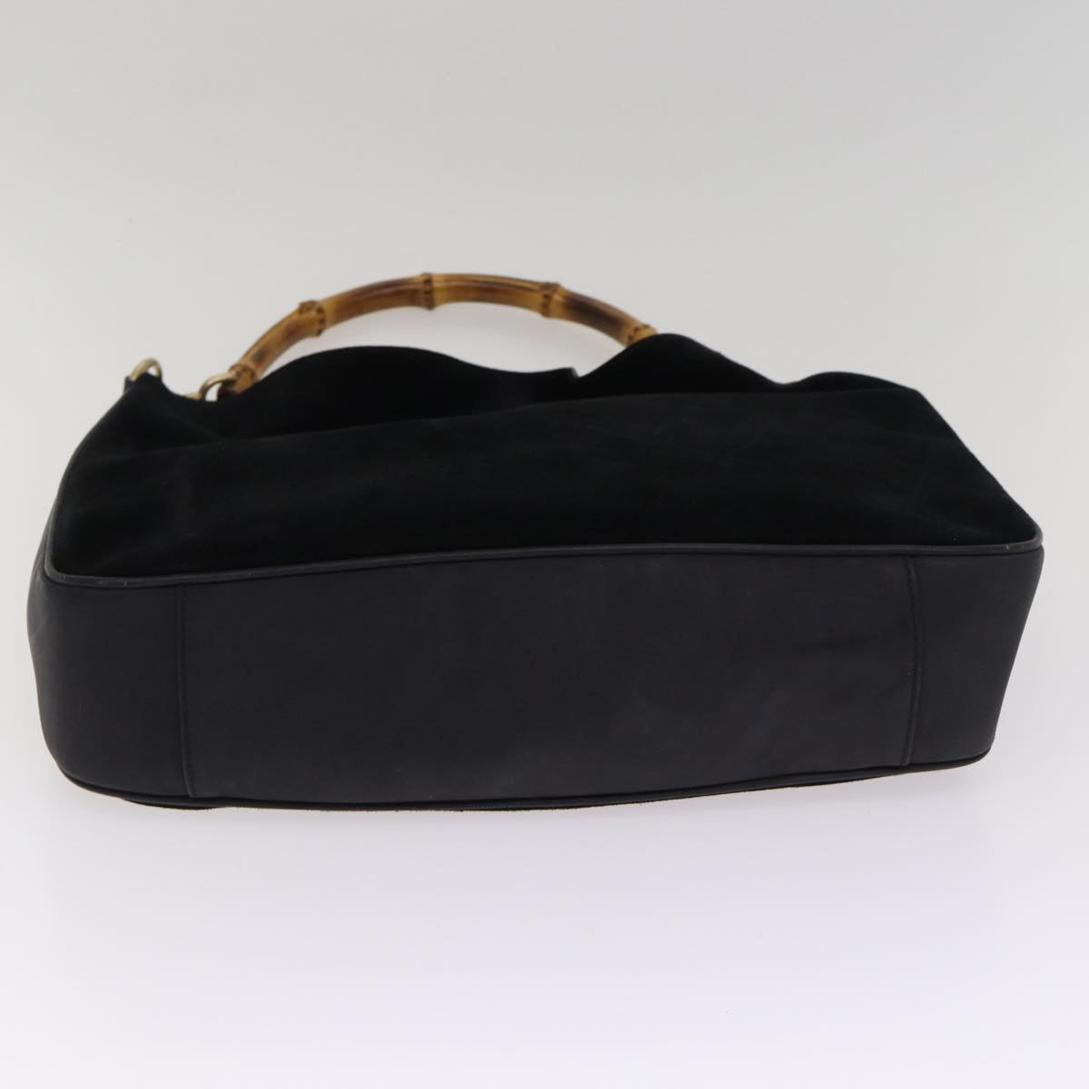 GUCCI Bamboo Hand Bag Suede 2way Black Gold 001 1014 1577 0  88406
