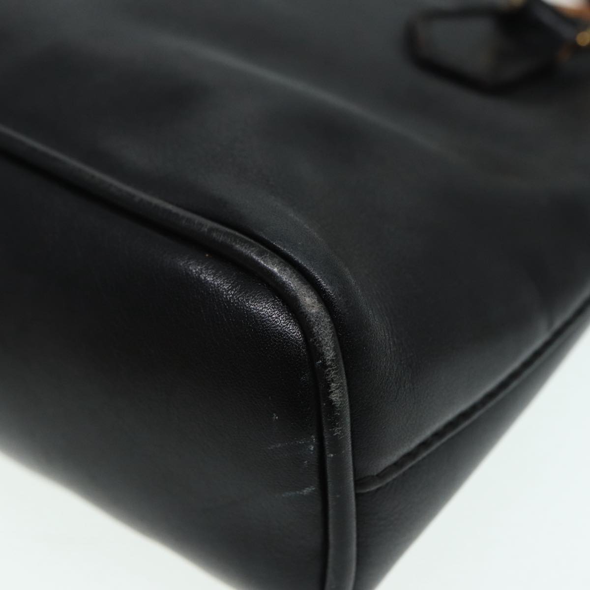 GUCCI Bamboo Hand Bag Leather 2way Black Gold 007 2032 0231  88410