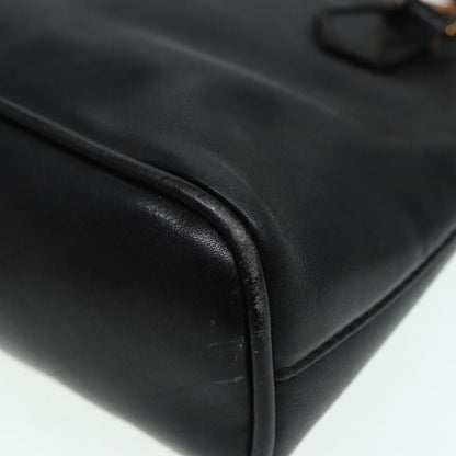 GUCCI Bamboo Hand Bag Leather 2way Black Gold 007 2032 0231  88410