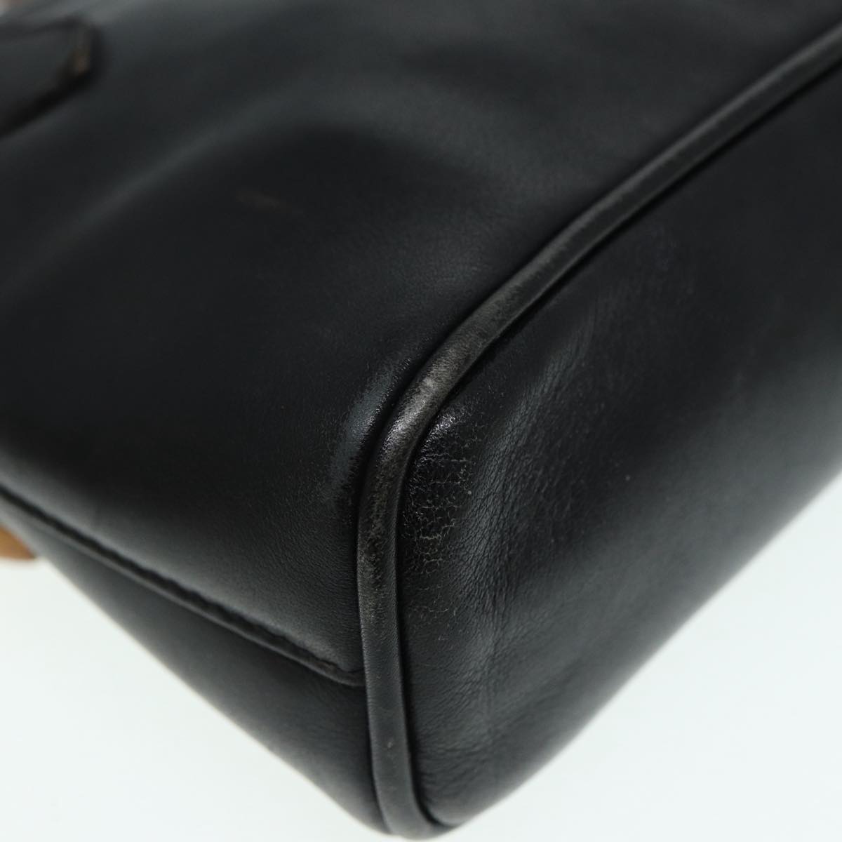 GUCCI Bamboo Hand Bag Leather 2way Black Gold 007 2032 0231  88410