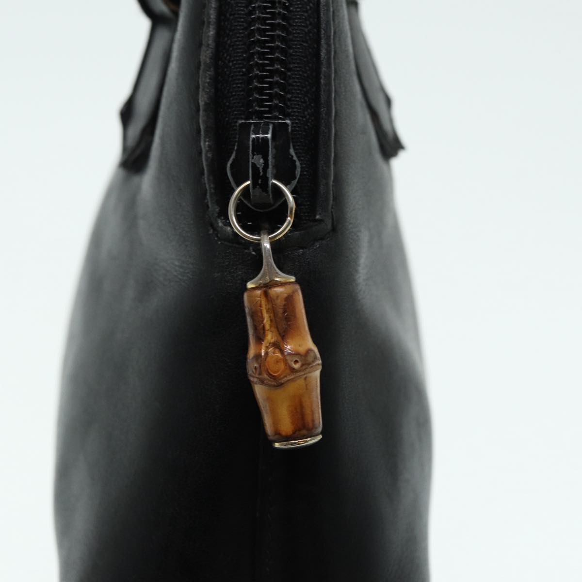GUCCI Bamboo Hand Bag Leather 2way Black Gold 007 2032 0231  88410