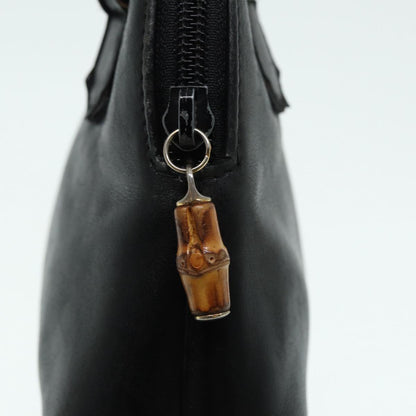 GUCCI Bamboo Hand Bag Leather 2way Black Gold 007 2032 0231  88410