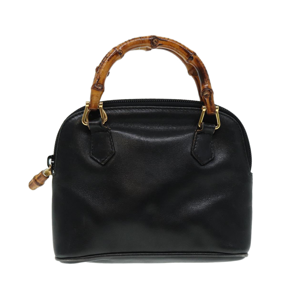 GUCCI Bamboo Hand Bag Leather 2way Black Gold 007 2032 0231  88410