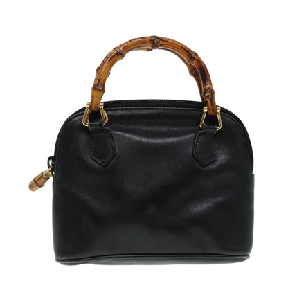 GUCCI Bamboo Hand Bag Leather 2way Black Gold 007 2032 0231  88410