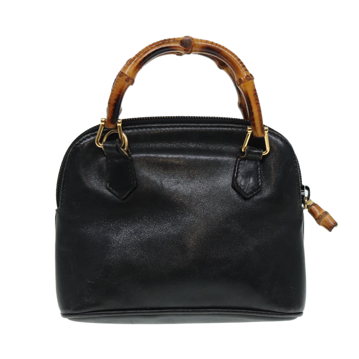 GUCCI Bamboo Hand Bag Leather 2way Black Gold 007 2032 0231  88410