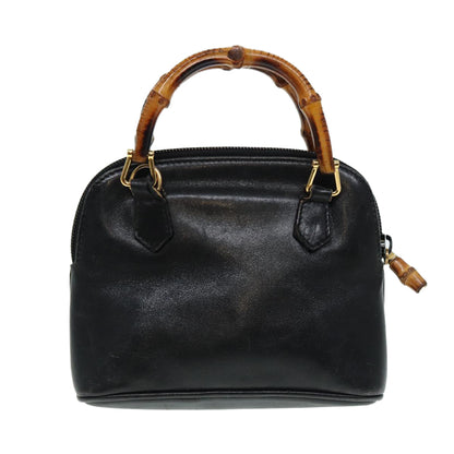 GUCCI Bamboo Hand Bag Leather 2way Black Gold 007 2032 0231  88410