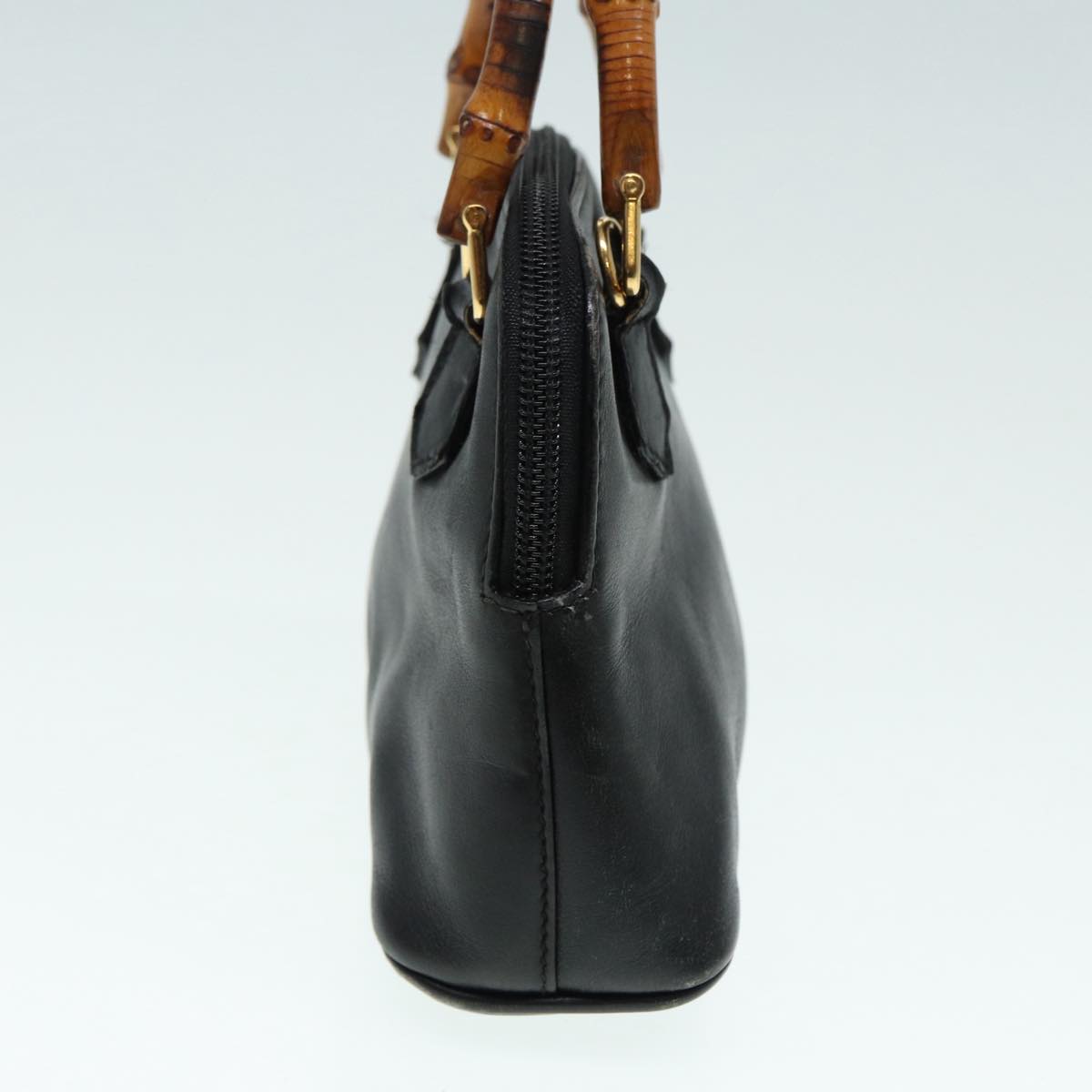 GUCCI Bamboo Hand Bag Leather 2way Black Gold 007 2032 0231  88410