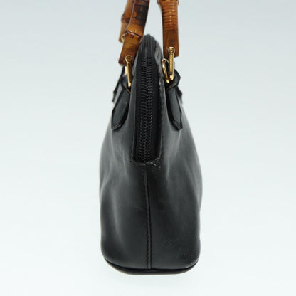 GUCCI Bamboo Hand Bag Leather 2way Black Gold 007 2032 0231  88410