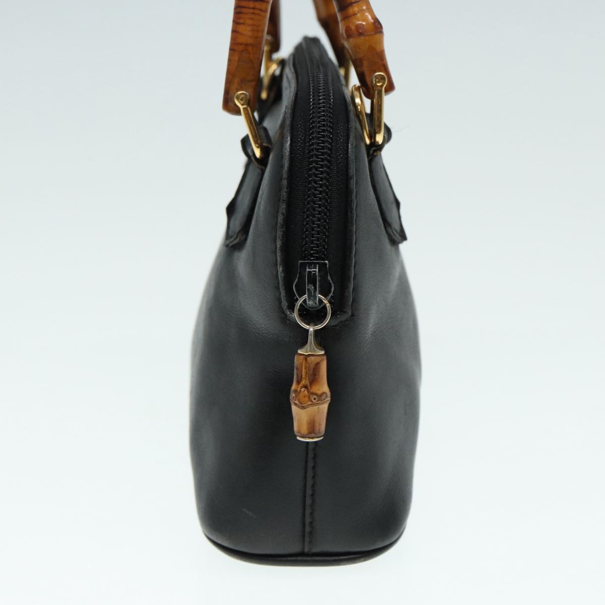 GUCCI Bamboo Hand Bag Leather 2way Black Gold 007 2032 0231  88410