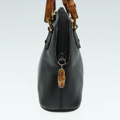 GUCCI Bamboo Hand Bag Leather 2way Black Gold 007 2032 0231  88410