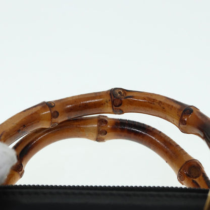GUCCI Bamboo Hand Bag Leather 2way Black Gold 007 2032 0231  88410