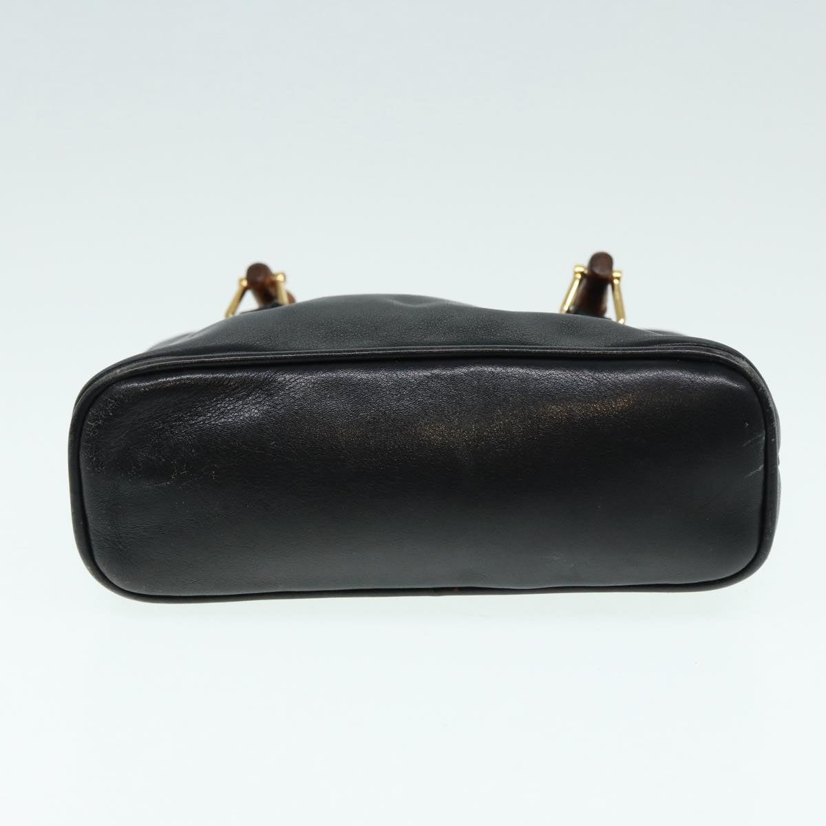 GUCCI Bamboo Hand Bag Leather 2way Black Gold 007 2032 0231  88410