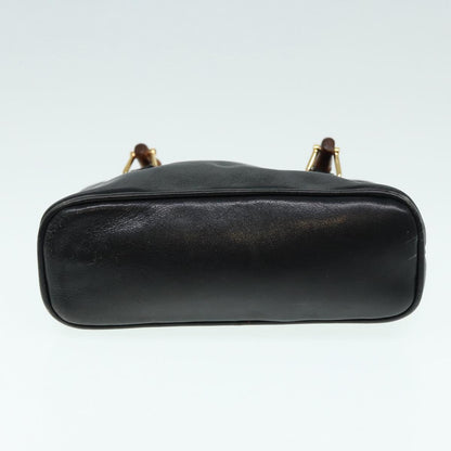 GUCCI Bamboo Hand Bag Leather 2way Black Gold 007 2032 0231  88410