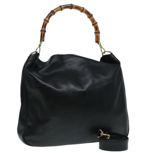 GUCCI Bamboo Hand Bag Leather 2way Black Gold 001 2058 1577 0  88416