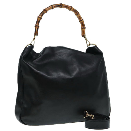 GUCCI Bamboo Hand Bag Leather 2way Black Gold 001 2058 1577 0  88416