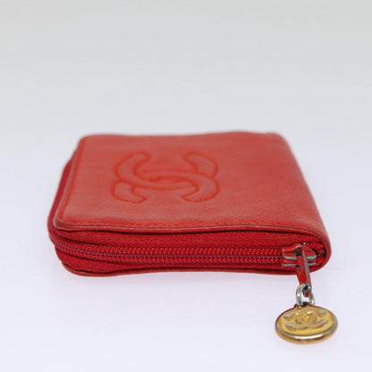 CHANEL COCO Mark Coin Purse Caviar Skin Gold Red CC 88633