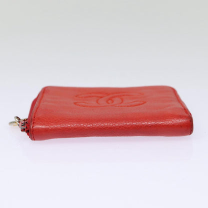 CHANEL COCO Mark Coin Purse Caviar Skin Gold Red CC 88633
