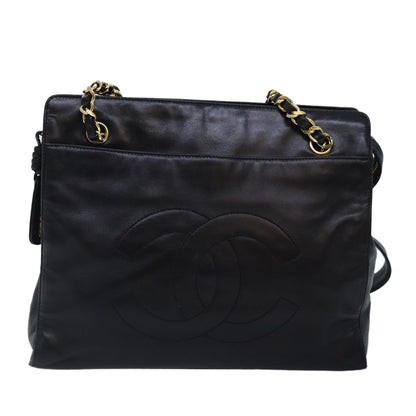 CHANEL Chain Shoulder Bag Leather Black Gold CC 88658A
